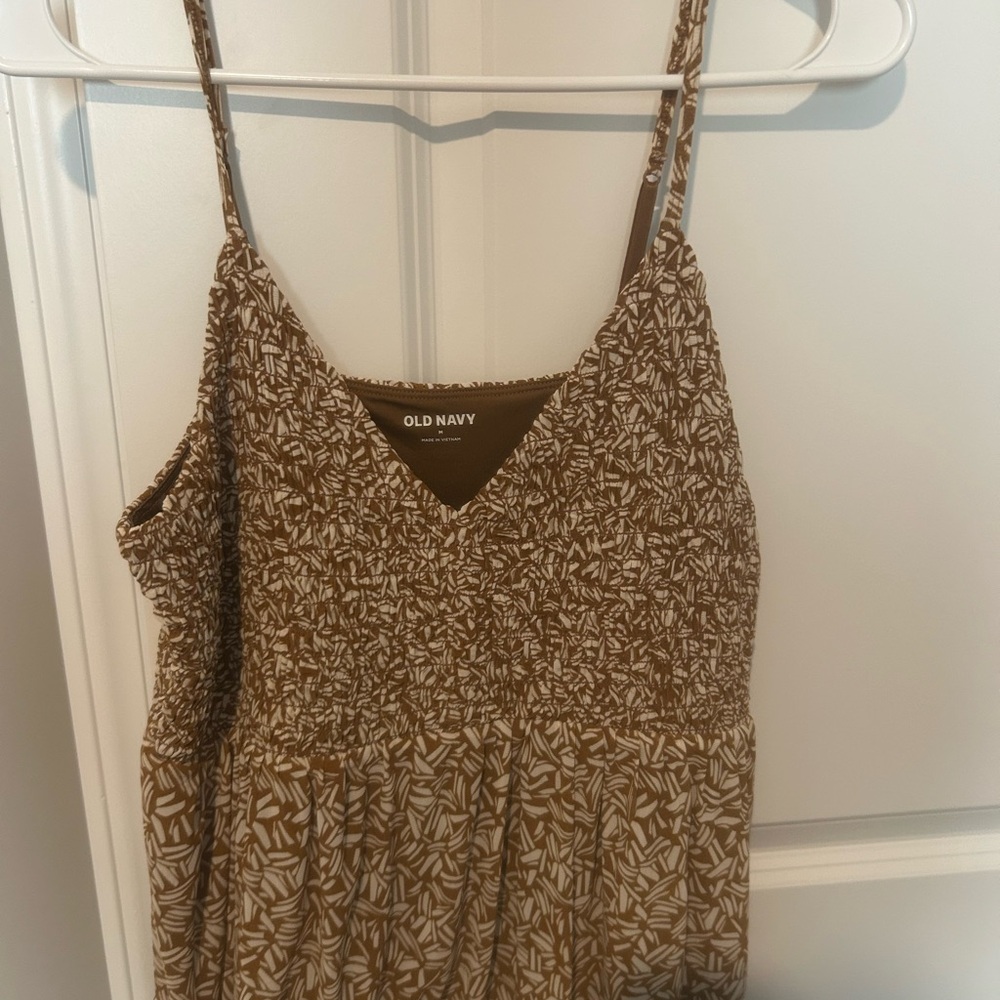 Old Navy Brown & White Printed Smocked Cami